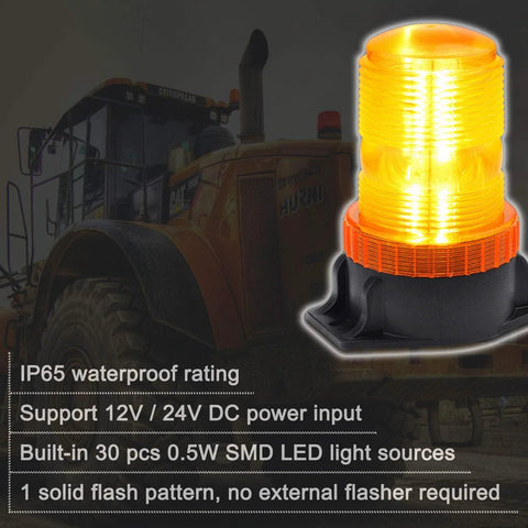 WOWTOU amber magnetic LED strobe beacon for forklifts and other vehicles, 12–24V DC roof-top warning light.