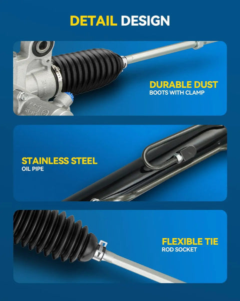 Detail design of power steering rack and pinion for Toyota Tacoma 2016 2019 2021 2022 models with durable dust boots.