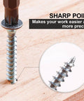 Close-up of Number 8 By 2 Inch Wood Screws Set For Wood And Drywall Phillips Flat Head SelfTapping Screws with sharp tip