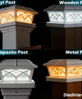 Solar Post Cap Lights For 4x4 5x5 6x6 Posts - Outdoor Glass Lens, 8 LEDs, Two Color Modes on various post materials