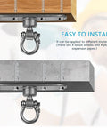 Beefy Heavy Duty Swing Hanger with 180 and 360 Degree Bearings installed on wood and concrete surfaces, rust-resistant.