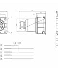 Diagram of SAE J1772 Type 1 EV Charging Socket Inlet specifications, showing dimensions and wiring details.