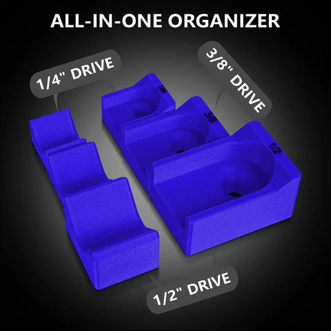 Ratchet Organizer Set For One Quarter Inch, Three Eighths Inch, And One Half Inch Ratchets With Low Profile Magnetic Drawer Mounts