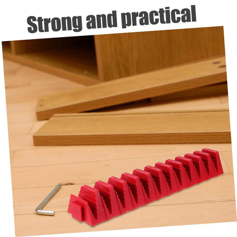 Red 12 Piece Modular Wrench Organizer Tray for Workbenches Space Saving Tool Holder on wooden surface