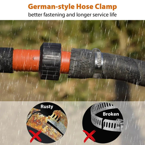 Heavy Duty Stainless Steel Hose Clamp Kit 1/4 In To 1-1/2 In, 100 Pack Worm Gear Clamps for secure hose connection under rain