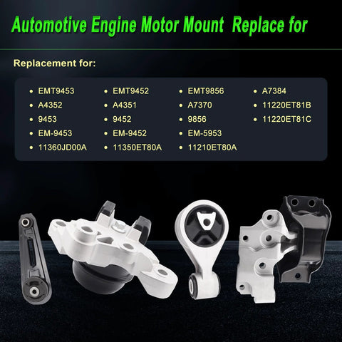 Nissan Rogue Engine Motor Mount Set For 2.5L AWD Models 2008 Through 2013 And 2014 Through 2015 Rogue Select Replacement A7370 A7392 A4351 A4352