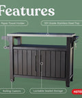 Outdoor Rolling Kitchen Island Cart With Wheels For Patio Bar And Grill Portable Food Prep Table And Storage Dark Brown Party