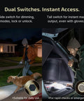 Man using Tiny But Mighty Pocket Light Baton Ultra EDC Flashlight 1800 Lumen Rechargeable with dog and in car