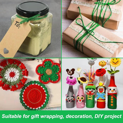 Green Jute Garden Twine 656 Feet 2mm Thick Plant Ties used in various crafts and gift wrapping for decorative purposes