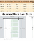 Diagram showing standard barn door sizes with measurements for Glass And Wood Barn Door Kit 30In X 84In With Frosted Five-Panel Glass.