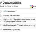 DeskJet 2855e Wireless All In One Color Inkjet Printer Scanner Copier For Home Use With 3 Month Instant Ink Trial Included features