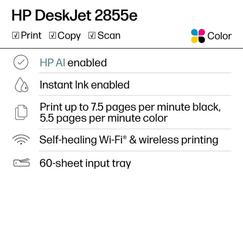 DeskJet 2855e Wireless All In One Color Inkjet Printer Scanner Copier For Home Use With 3 Month Instant Ink Trial Included features