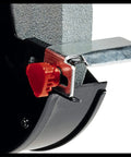 Close-up of adjustable work rest and locking mechanism for Workhorse Bench Grinder With 200mm Sanding Disc And 400 Watt Motor.