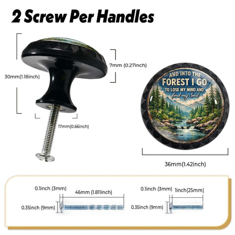 Forest Mountain Round Acrylic Cabinet Knobs 4 Pack Rustic Nature Drawer Pulls For Dresser Kitchen Wardrobe Cupboards Farmhouse Style Decor Easy Install Durable Finish, side and top view with measurements.