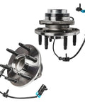 2WD Front Wheel Bearing Hubs Brake Kit With 12 Inch Rotor For Chevy GMC Silverado Sierra Yukon XL Express Savana 2500 Tahoe Replacement Includes Rotors And Pads, showing front and side view of hub and rotor with attached sensors.
