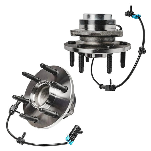 2WD Front Wheel Bearing Hubs Brake Kit With 12 Inch Rotor For Chevy GMC Silverado Sierra Yukon XL Express Savana 2500 Tahoe Replacement Includes Rotors And Pads, showing front and side view of hub and rotor with attached sensors.