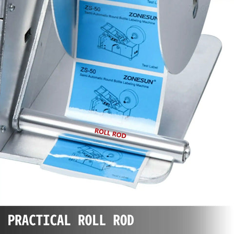 Heavy Duty Automatic Label Rewinder Machine Electric Speed Adjustable 0 To 50 Rpm Digital Tag Counter For Diy Crafting showcasing a roll rod with test labels.