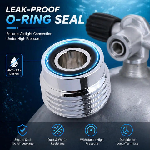 Close-up of Two Pack Must Have Scuba Diving Tank Valve Adapter G Five Eighths To Five Sixteenths High Pressure Air Tank Regulator With O Ring Seal.