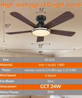 Ceiling Fans,46" RGB Low Profile Ceiling Fans with Lights, Wood-like Blades in an interior setting with dimensions displayed.