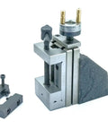 Game Changing Mini Vertical Slide And Tool Post Kit Featuring Dead Nuts Accurate 2 Inch Steel Vice shown with mounting hardware.