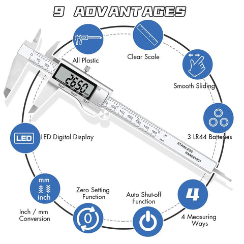 Handy Digital Caliper Measuring Tool With Large LCD Screen 6 Inch 150mm Stainless Steel Vernier Caliper highlighting features