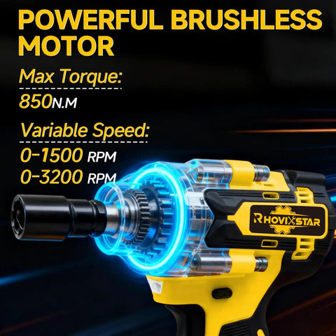 Half Inch Cordless Impact Wrench Set With Brushless Motor High Torque 850Nm 3200 RPM Includes 2x 4Ah Batteries And Fast Charger