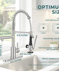 BDJM Kitchen Faucets with Pull Down Sprayer,NEW1 shown in brushed nickel with measurement details for installation.