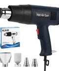 Powerful 1800W Heat Gun For Crafting With Adjustable 122F To 1202F Temperature, Ultra Long 5.25Ft Cord, Stand And Power Cord Included, A Real Workhorse For Shrink Wrapping PVC, Embossing And Drying Paint, Black with attachments and packaging