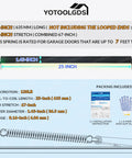 Diagram of Beefed Up 120 Lb Garage Door Extension Springs, 25 Inches At Rest And 67 Inches Fully Extended, with product specs.