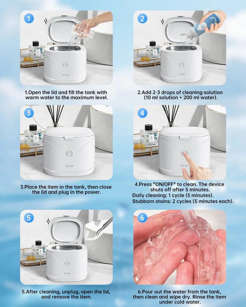 Step-by-step guide to using the 2-In-1 Ultrasonic Retainer And Jewelry Cleaner With 46KHz Deep Cleaning Power for a quick clean.