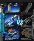 Heavy Duty Cordless Ratchet Wrench Kit with 133 Ft-Lbs Torque, 21V Power vs 12V motor comparison, high-quality battery cells