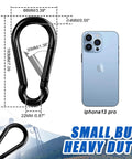 Heavy Duty 7 Inch Carabiner Clip For Camping And Outdoor Gear Large Spring Snap Hook Ideal For Hammocks Swing Sets Hiking Travel Weight Lifting And Home Gym Equipment Kinlink next to iPhone 13 Pro for size comparison.