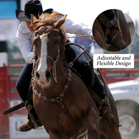 Rider using 2 Piece Leather Spur Straps For Boots, Adjustable Western Spur Straps For Men And Women, Rustic Brown Gear