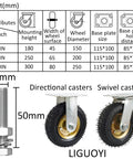 Heavy Duty Swivel Pneumatic Caster Wheels Pack Of Two In Six Eight Or Ten Inch Sizes With Tough As Nails Steel Brackets shown with dimensions.