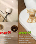 Adorable Highland Cow Toilet Bolt Covers Set Of Two Decorative Bathroom Screw Caps That Straight Up Hide Rusty Floor Mounts Easy Premium Painted Ceramic Install Brown, showing before and after comparison.
