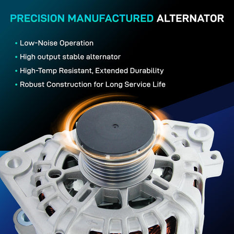 110Amp 12V 3-Pin Drop-In Alternator Replacement For 2007-2013 Altima L4 2.5L, front view with 6-groove pulley and metal finish
