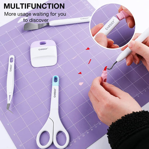 Pro Grade Craft Vinyl Weeding Tools Kit With Hook Weeder Hook Tweezers Scissors With Removable Cover Spatula And Scraper Durable Corrosion Resistant Set For Vinyl Crafting And Heat Transfer Projects, 5-piece kit on mat