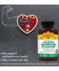 Calcium Magnesium Potassium Bone And Heart Health Supplement 180 Tablets Gluten Free Vegan with heart-shaped berries