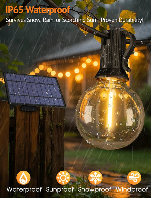 Outdoor Solar String Lights 25 Ft With Remote Waterproof Dimmable 3 Modes Patio Lighting 11 G40 Shatterproof Bulbs For Backyard Black