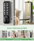 Mechanical Keyless Entry Door Lock With Double Sided Keypad And Lever Handle For Front Gate Auto Locking Interior Exterior Push Button Code Matte Black No Battery Required installation steps