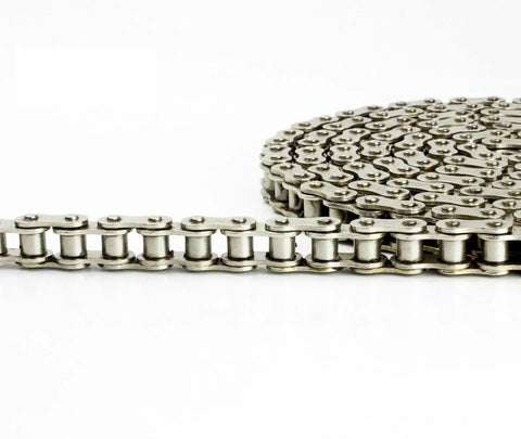 Nickel Plated ANSI 41NP Roller Chain 6 Feet With Connecting Link Heat Treated Corrosion Resistant half inch pitch close-up