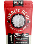 Oxalic Acid Wood Cleaner 1 Lb Fine Powder 99.9 Percent Purity Multipurpose Cleaner For Wood Stain Removal And Rust Removal Industrial Grade Strength Plus, in red packaging.