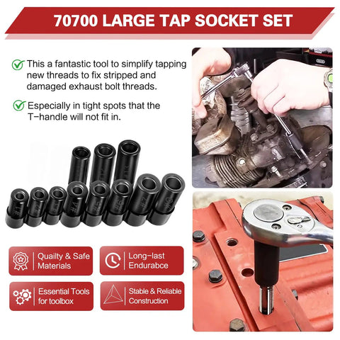 Magnetic Tap Socket Set, 11-Piece Pro Grade Magnetic Socket Adapters for tap and die use on metalworking equipment.