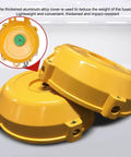 Shop Ready Heavy Duty Spring Balancer Reel With Wire Rope Tool Hanger And Self Locking Aluminum Pulley For Factory Assembly Lines Rugged Job Sites And Daily Workshop Grind One Sixty Kilograms, yellow aluminum covers.