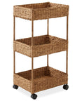 Side view of 3-Tier Rolling Storage Cart Cinnamon Water Hyacinth Finish For Bathroom Nursery Craft Room And Laundry Organization On Wheels