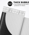 Close-up of Black Bubble Mailers 4x8 Inches, 100 Pack Waterproof Padded Envelopes With Self Seal inner detail showing thick bubbles