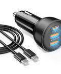 70W PD 3.0 3-Port USB C Car Charger With 3ft Cable Fast Charge For iPhone 17e 17 16 15 Pro Max, Air And iPad
