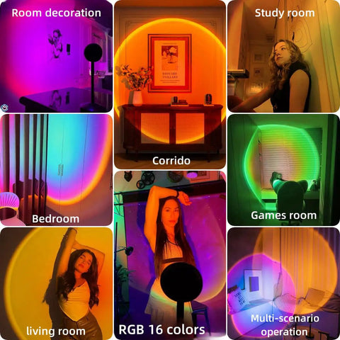 Sunset Lamp Projector With RGB LED Lights, 360 Rotating Mood Light for Bedroom and Study, Multi-Scenario Use, Vivid Hues