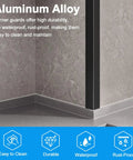 No Sweat 4 Pack Black Aluminum Corner Guards With Super Easy Peel And Stick Install Tough L Shape Wall Edge Protectors Rust Resistant Door Frame Cover For Cabinets Or Baseboards Quick Room Fix in corner showing durability.