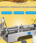 Top Tier Automatic Bottle Filler With Fully Pneumatic Piston Drive, Drip Proof Single Head Nozzle, Horizontal Liquid Filling Machine For Beverages And Cosmetics, 1000 To 5000 Ml Range, Hassle Free Setup And No Sweat Operation. Stainless steel pneumatic filling machine with precise dispensing for beverages.